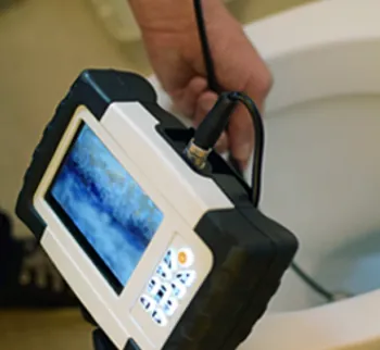 Kanalinspektion mit Kamera über die Toilette zur Ortung einer Verstopfung